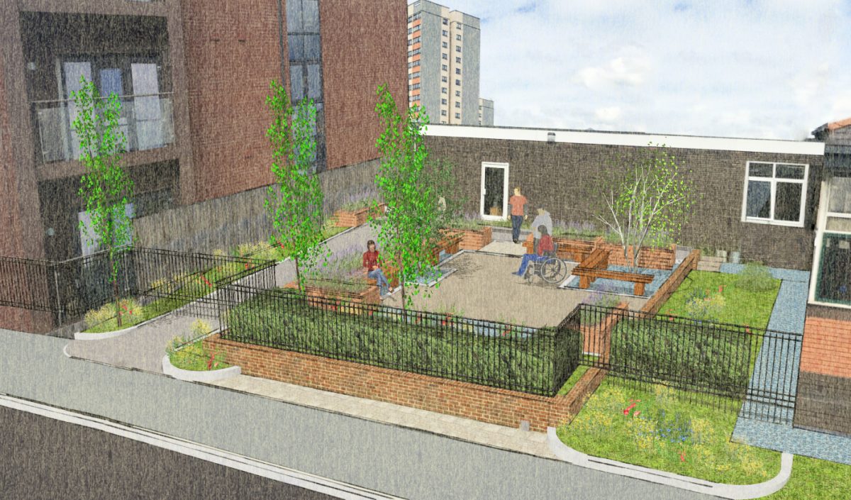 Flint Library Outdoor Space Sketch